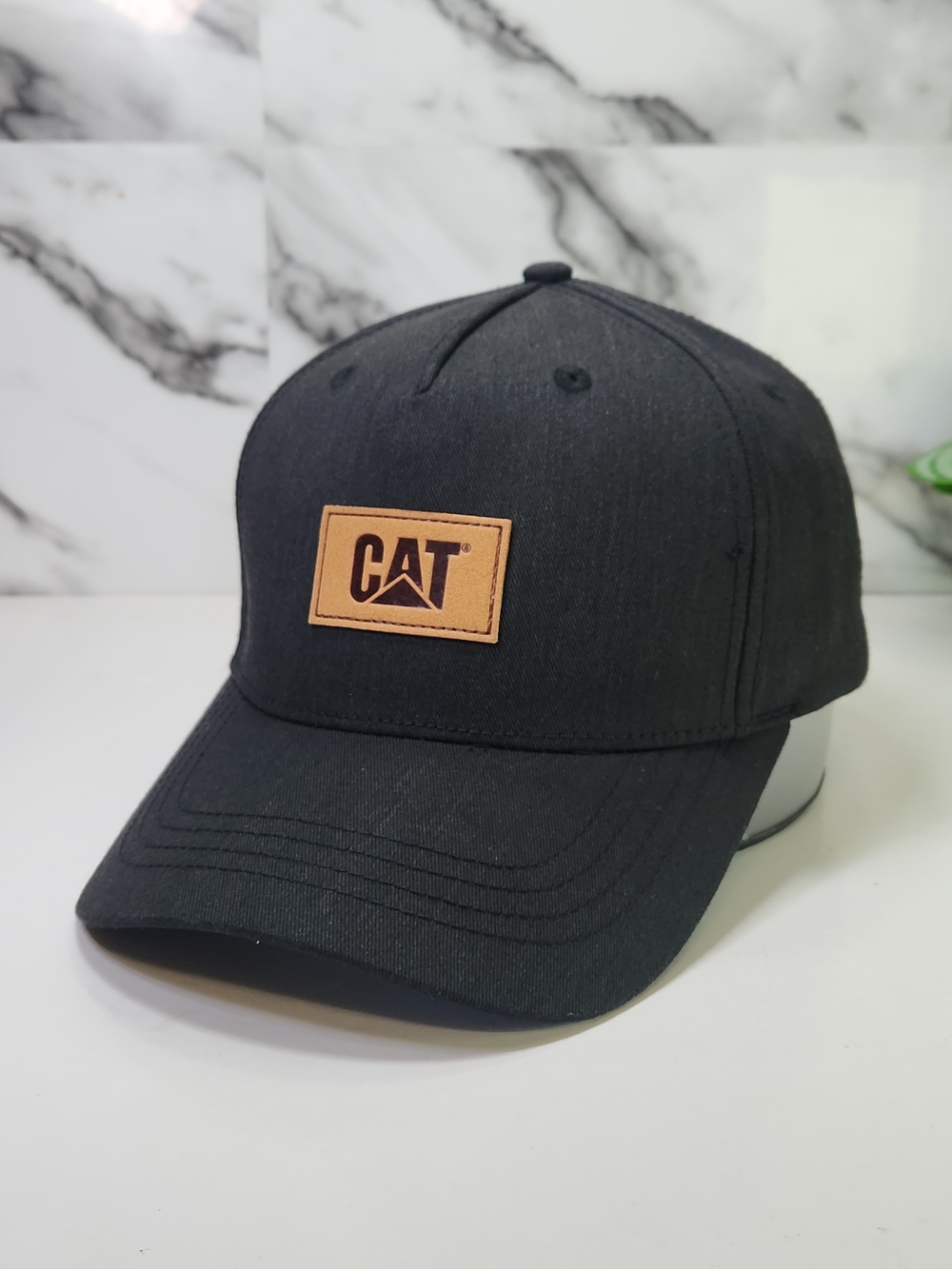 Caterpillar CAT Cap. Black Baseball Hat with Tan Logo Patch